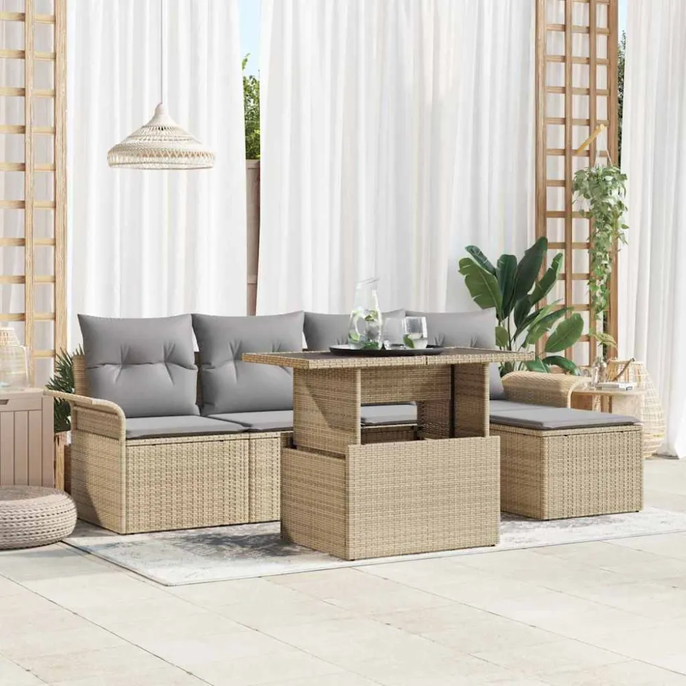 Tuin Sofa Set met kussen 6 pcs Beige poly rattan vidaXL
