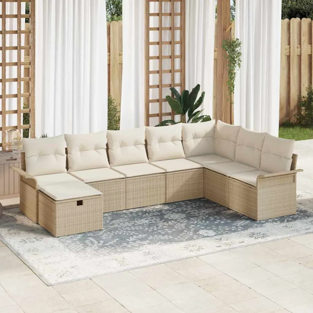 Tuin Sofa Set met kussen 8 pcs Beige en Crème poly rattan vidaXL