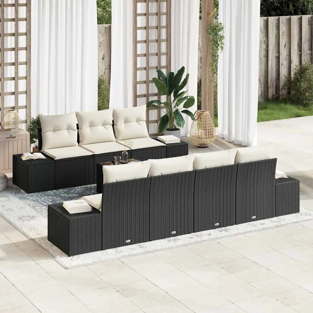 Tuin Sofa Set met kussen 8 pcs Zwart en Crème poly rattan vidaXL