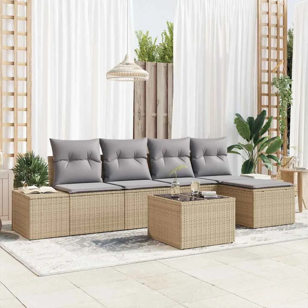 Tuin Sofa Set met kussen 5 pcs Beige en Licht Grijs poly rattan vidaXL