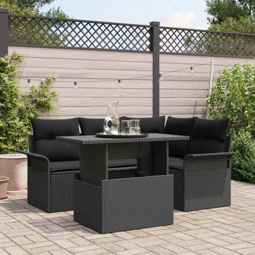 Tuin Sofa Set met kussen 5 pcs Zwart Poly riet vidaXL