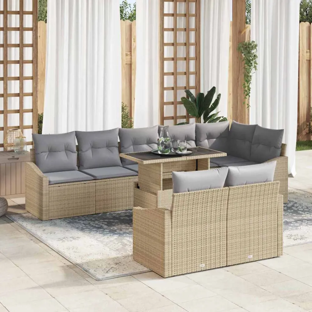 Tuin Sofa Set met kussen 9 pcs Beige en Licht Grijs poly rattan vidaXL