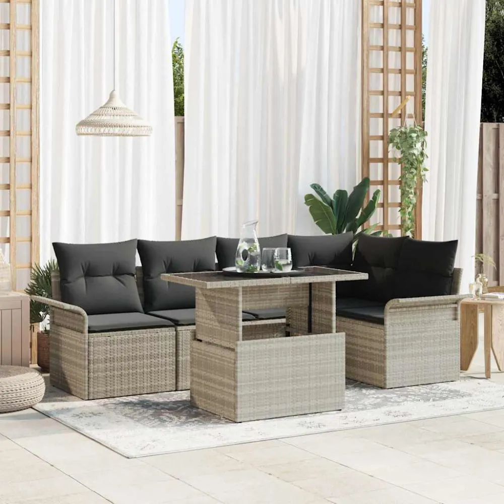 Tuin Sofa Set met kussen 6 pcs Lichtgrijs poly rattan vidaXL