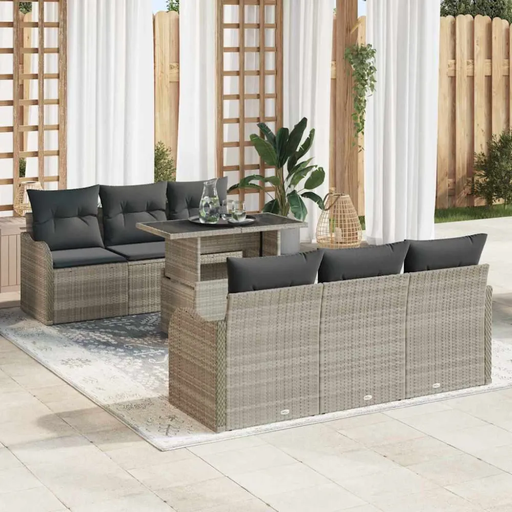 Tuin Sofa Set met kussen 7 pcs Lichtgrijs Poly riet vidaXL
