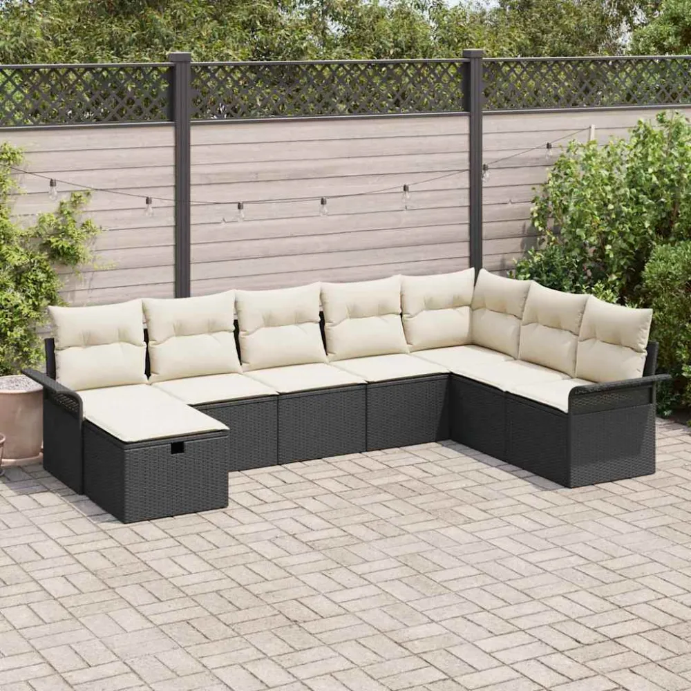 Tuin Sofa Set met kussen 8 pcs Zwart en Crème poly rattan vidaXL