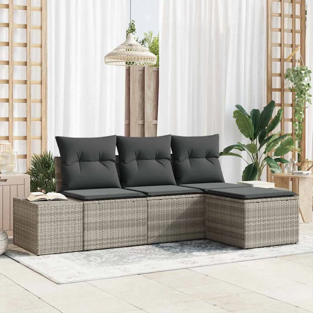 Tuin Sofa Set met kussen 4 pcs Lichtgrijs poly rattan vidaXL
