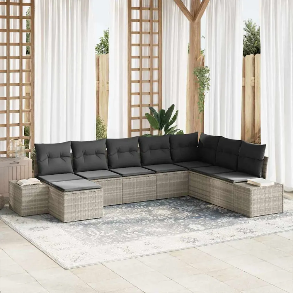 Tuin Sofa Set met kussen 8 pcs Lichtgrijs poly rattan vidaXL