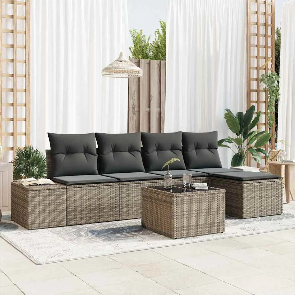 Tuin Sofa Set met kussen 5 pcs Lichtgrijs poly rattan vidaXL