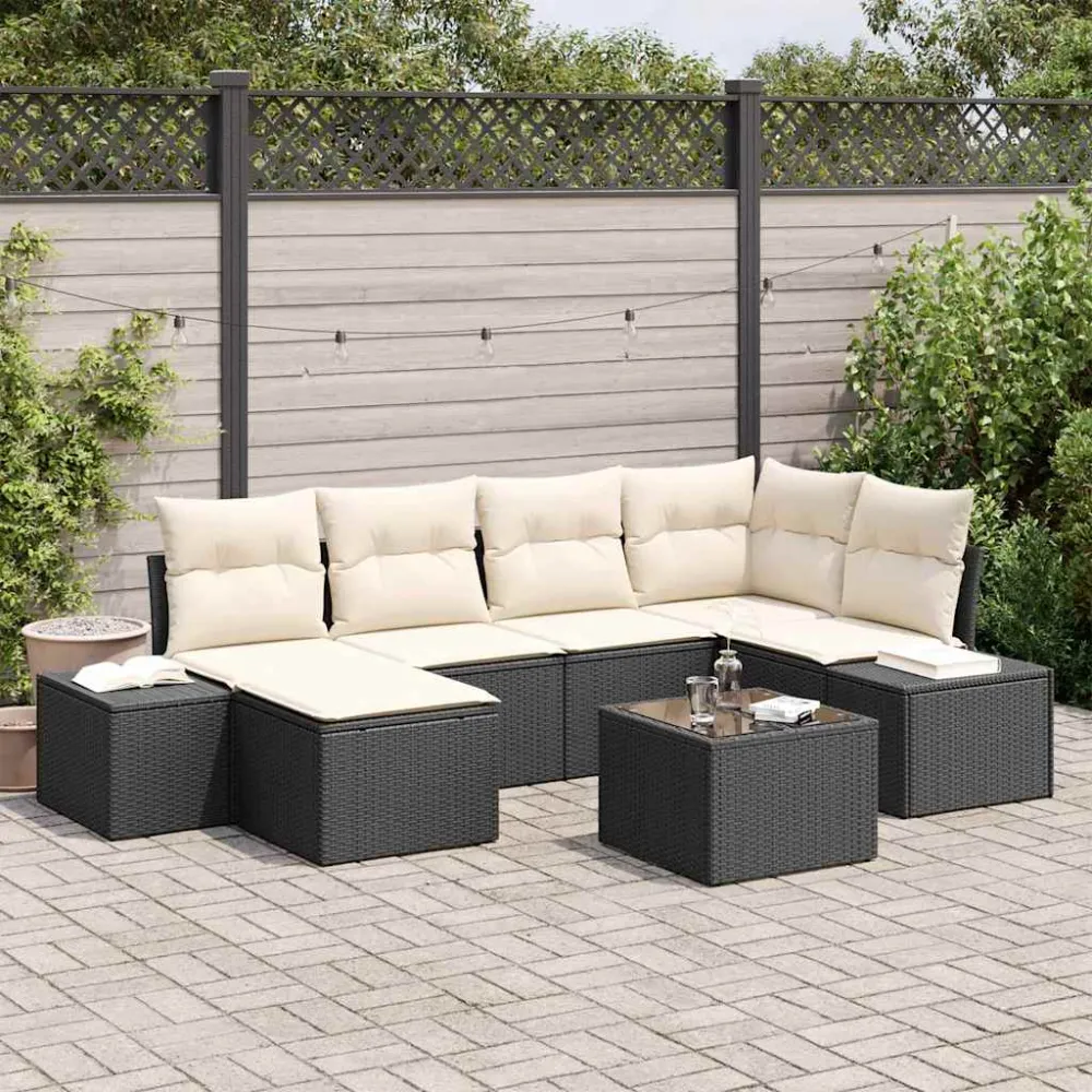 Tuin Sofa Set met kussen 6 pcs Zwart en Crème poly rattan vidaXL