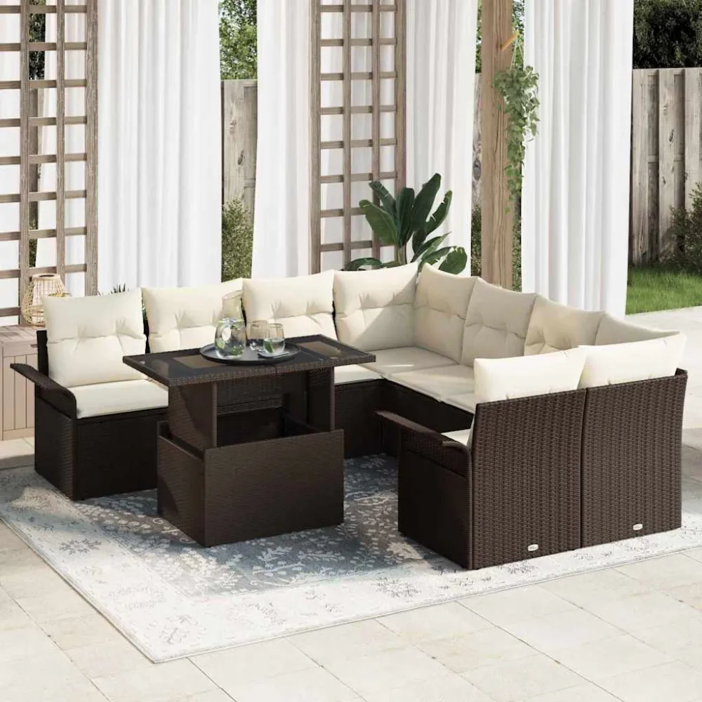 Tuin Sofa Set met kussen 9 pcs Bruin Poly riet vidaXL
