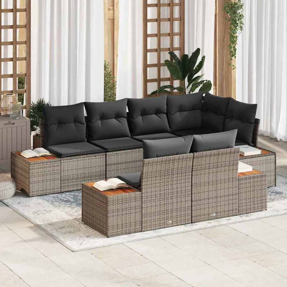 Tuin Sofa Set met kussen 7 pcs Grijs poly rattan vidaXL