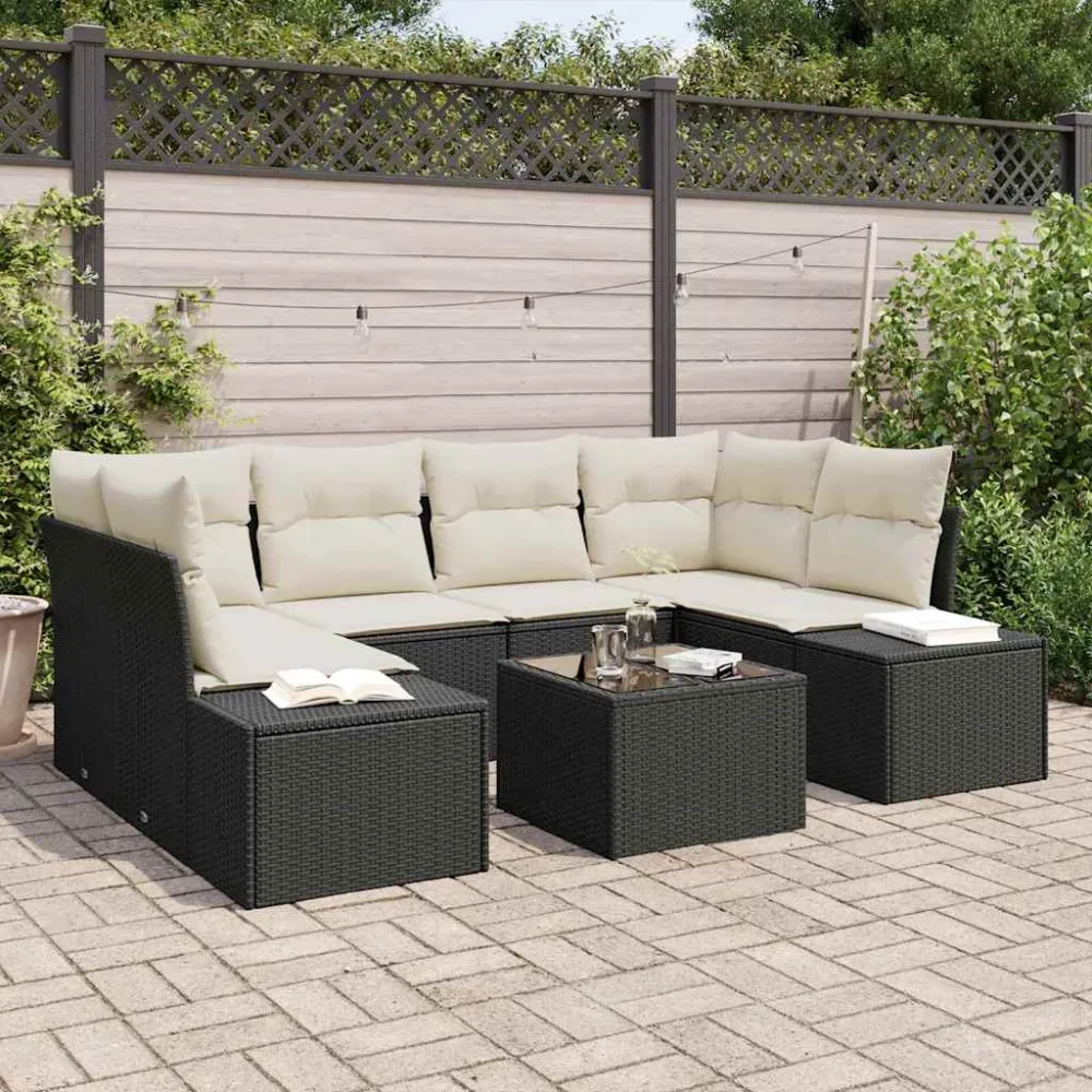 Tuin Sofa Set met kussen 8 pcs Zwart en Crème poly rattan vidaXL