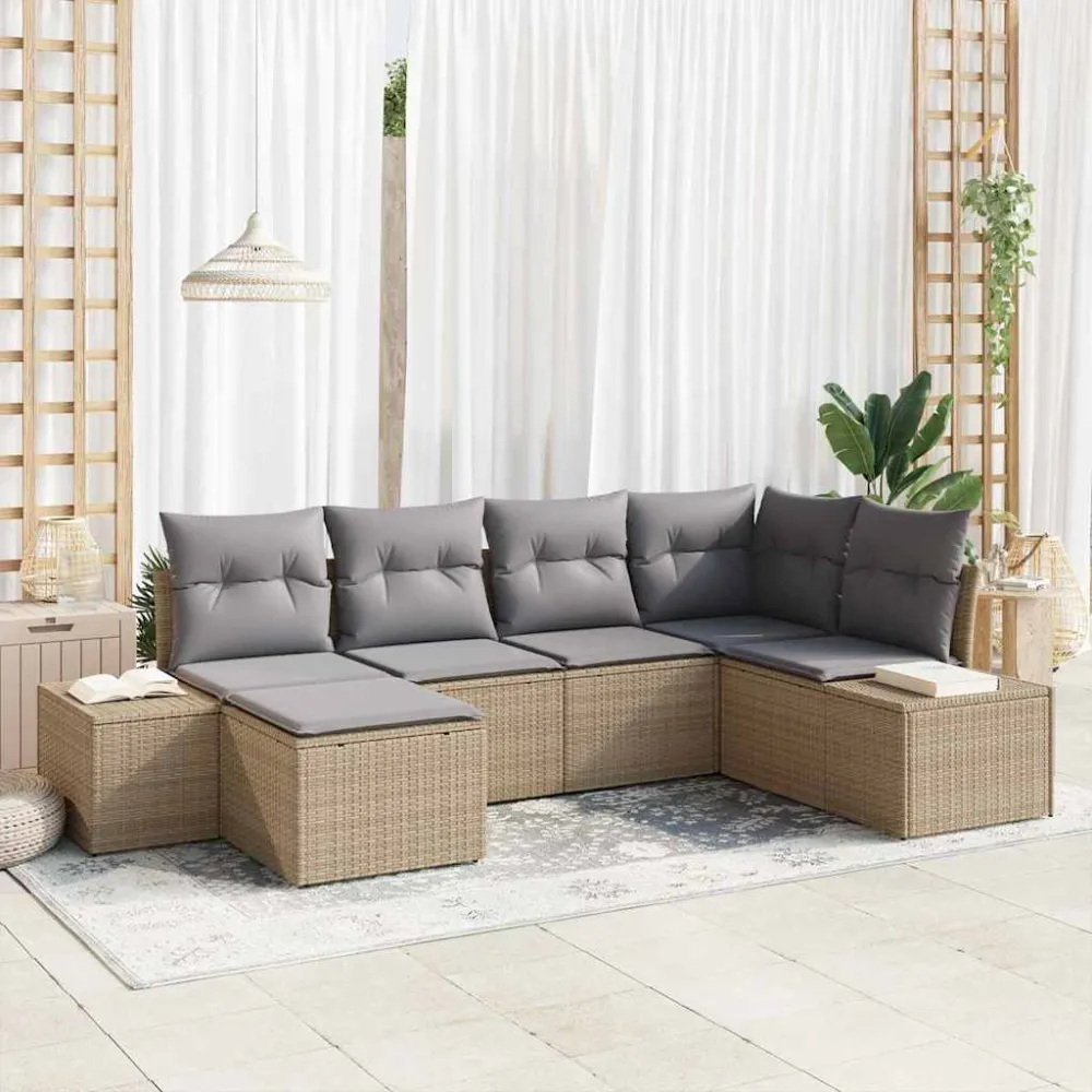 Tuin Sofa Set met kussen 6 pcs Beige en Licht Grijs poly rattan vidaXL