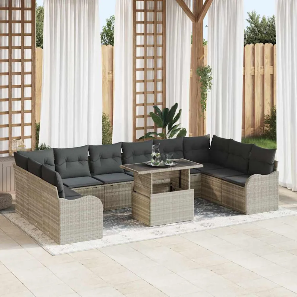 Tuin Sofa Set met kussen 11 pcs Lichtgrijs Poly Rattan vidaXL