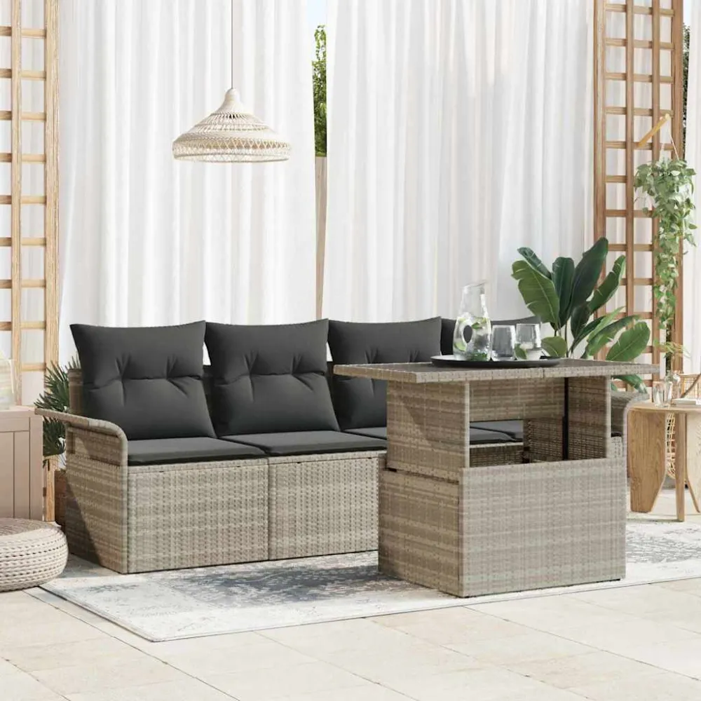 Tuin Sofa Set met kussen 5 pcs Lichtgrijs poly rattan vidaXL