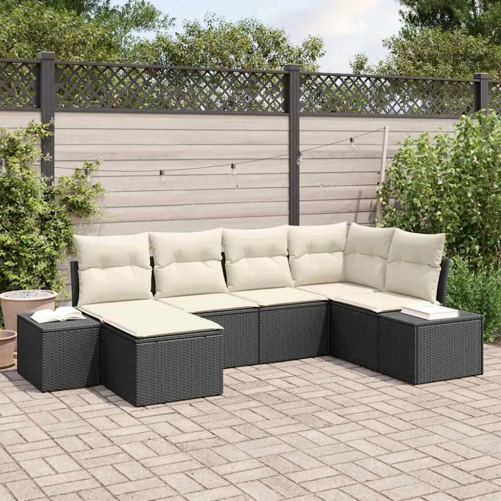 Tuin Sofa Set met kussen 6 pcs Zwart en Crème poly rattan vidaXL