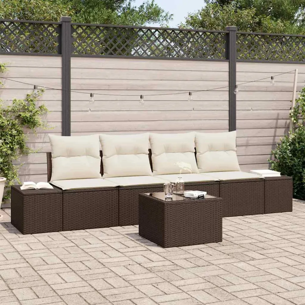 Tuin Sofa Set met kussen 5 pcs Bruin en Crème poly rattan vidaXL