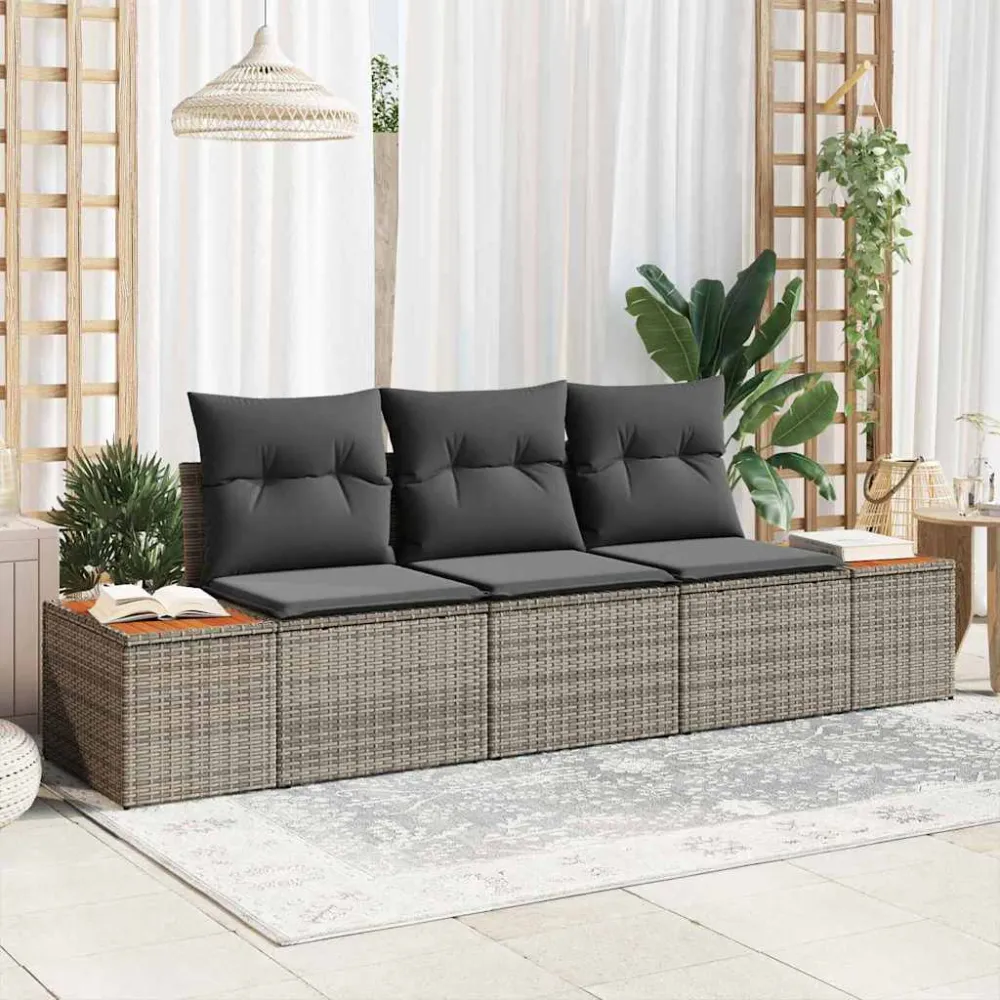 Tuin Sofa Set met kussen 3 pcs Grijs poly rattan vidaXL