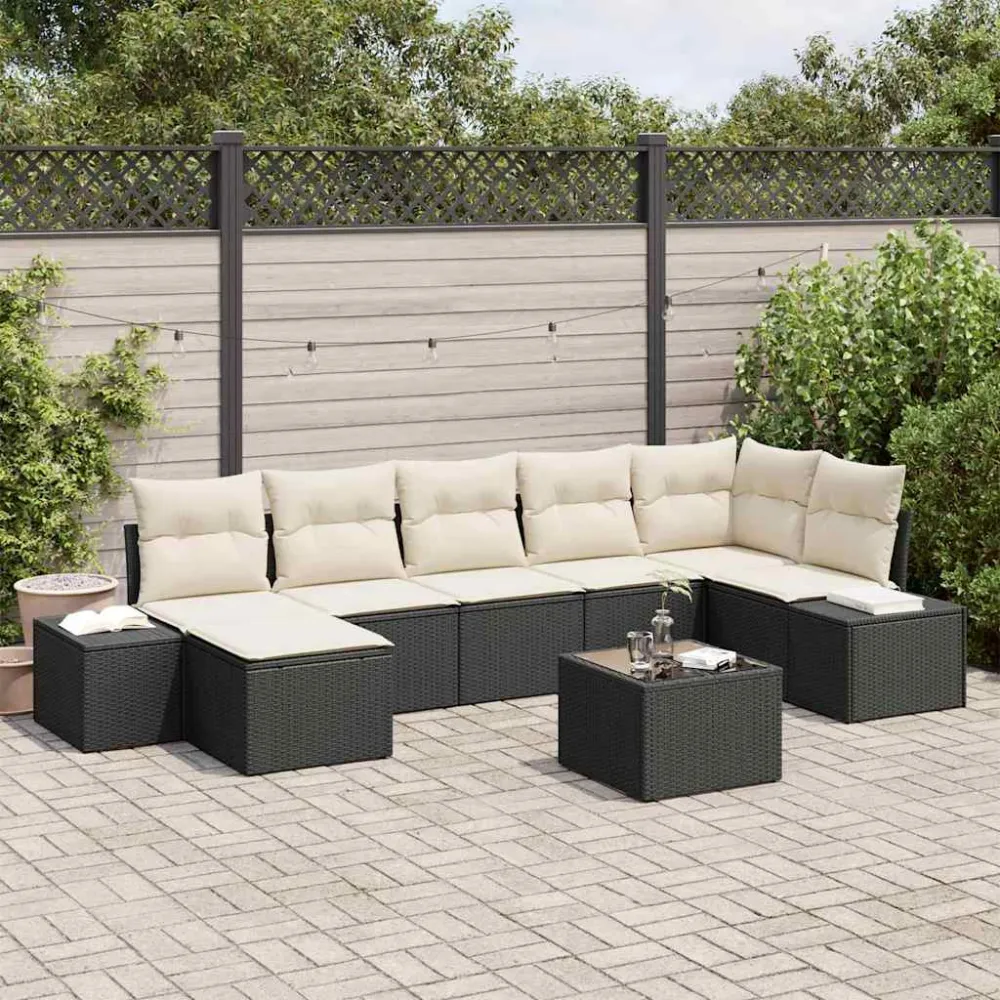 Tuin Sofa Set met kussen 8 pcs Zwart poly rattan vidaXL