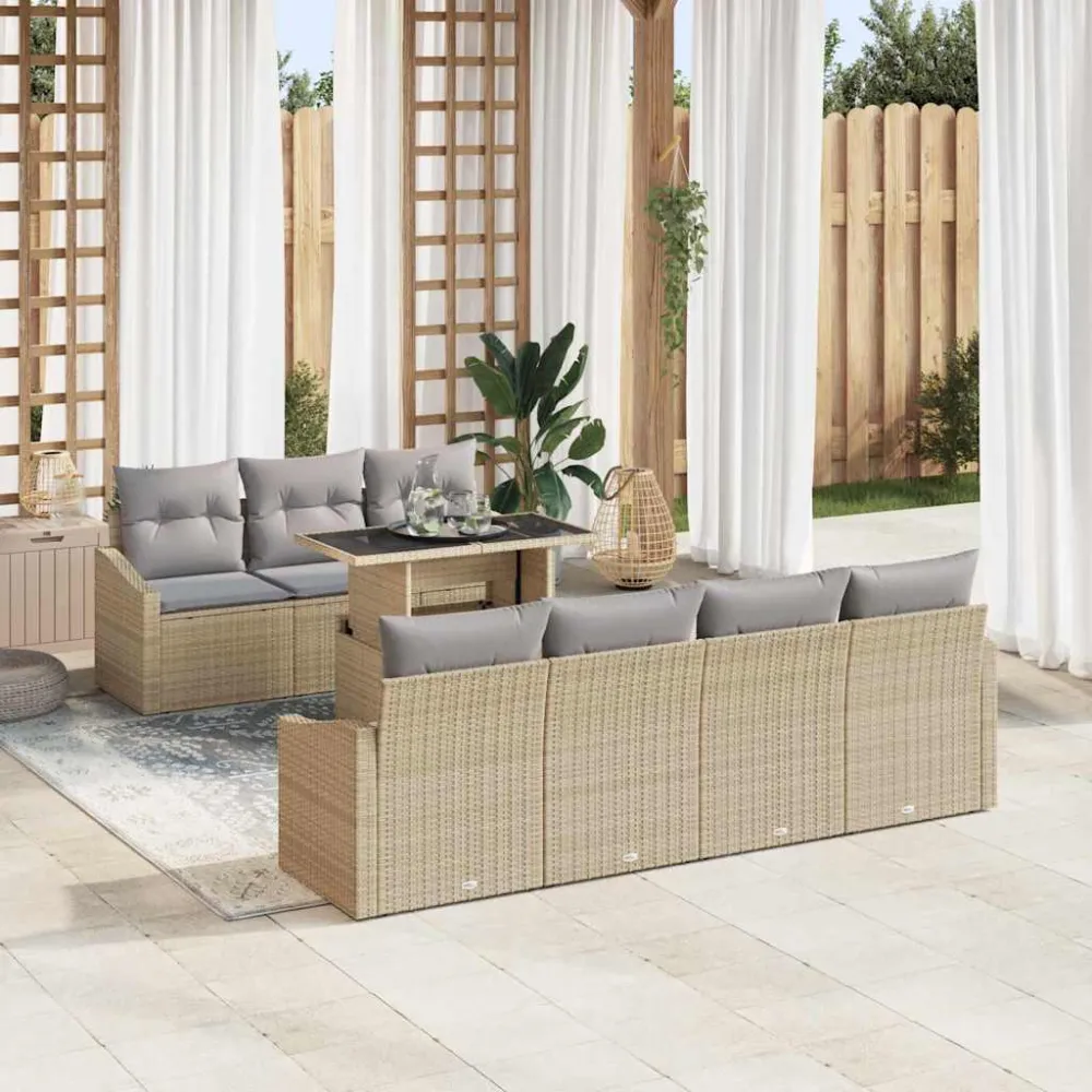 Tuin Sofa Set met kussen 8 pcs Beige en Licht Grijs poly rattan vidaXL