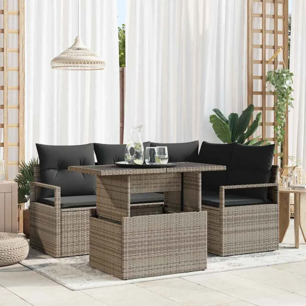 Tuin Sofa Set met kussen 5 pcs Grijs poly rattan vidaXL
