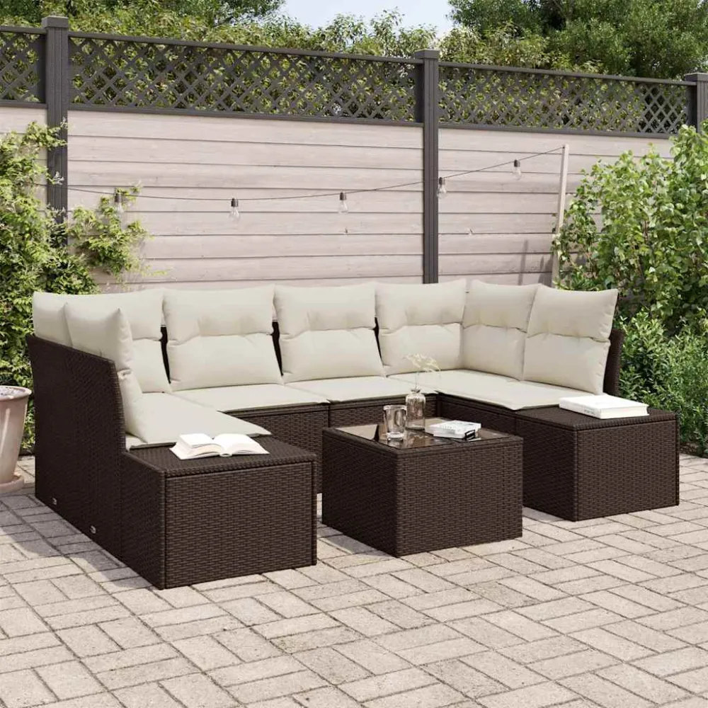 Tuin Sofa Set met kussen 8 pcs Bruin en Crème poly rattan vidaXL