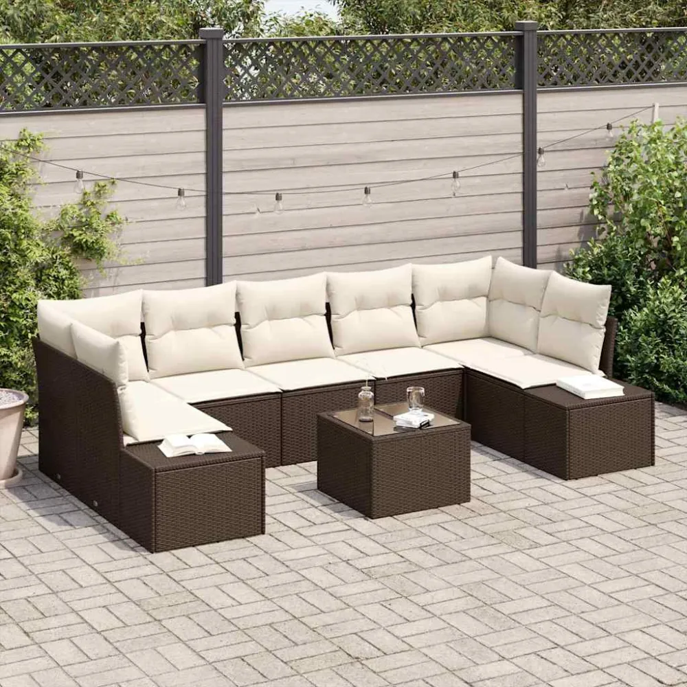 Tuin Sofa Set met kussen 8 pcs Bruin en Crème poly rattan vidaXL