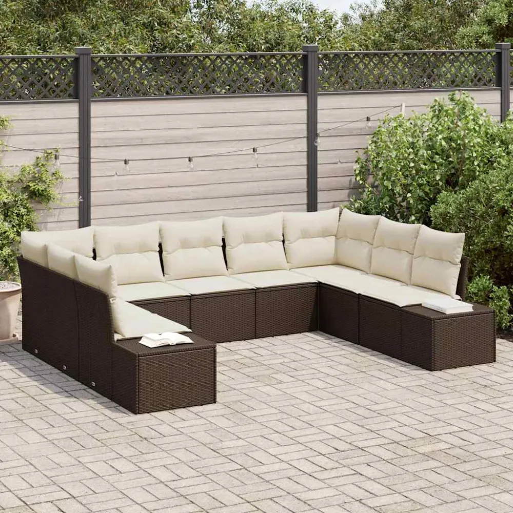 Tuin Sofa Set met kussen 9 pcs Bruin poly rattan vidaXL