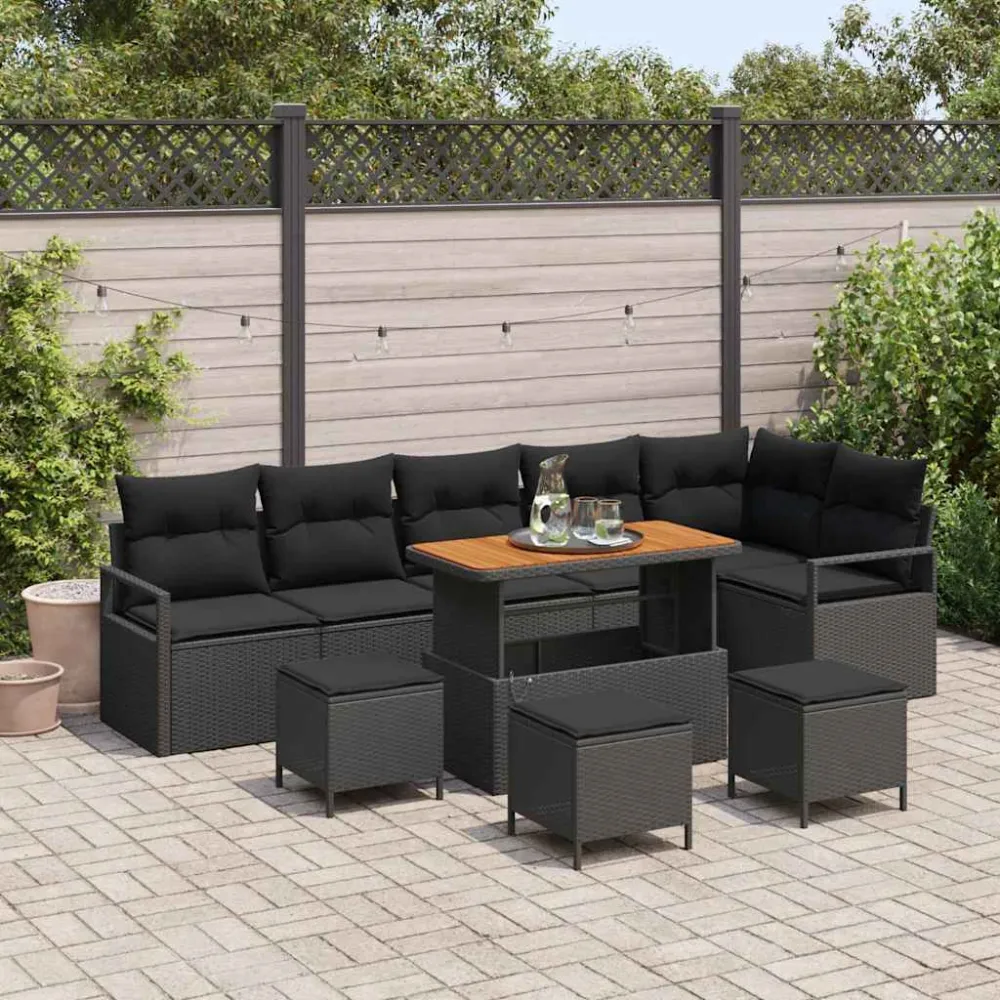 Tuin Sofa Set met kussen 10 pcs Zwart Poly riet vidaXL