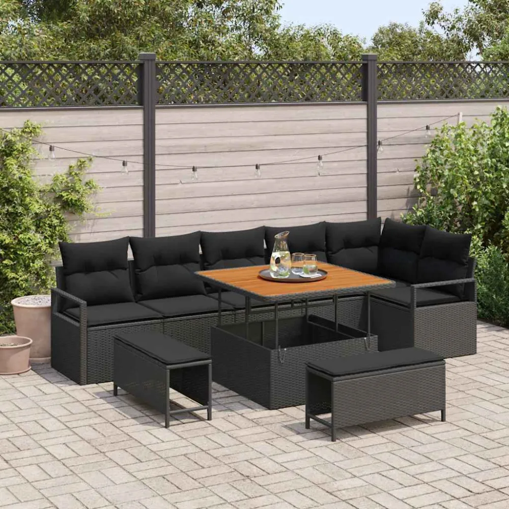 Tuin Sofa Set met kussen 9 pcs Zwart Poly riet vidaXL