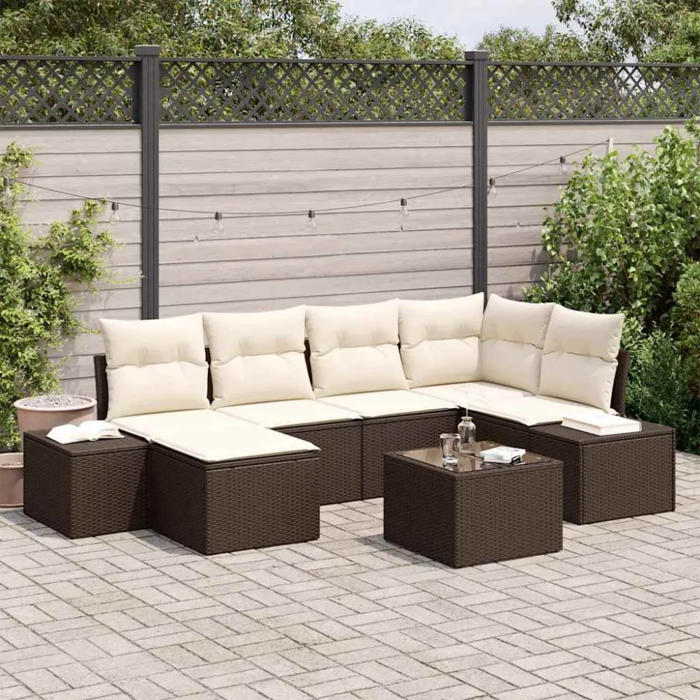 Tuin Sofa Set met kussen 6 pcs Bruin en Crème poly rattan vidaXL