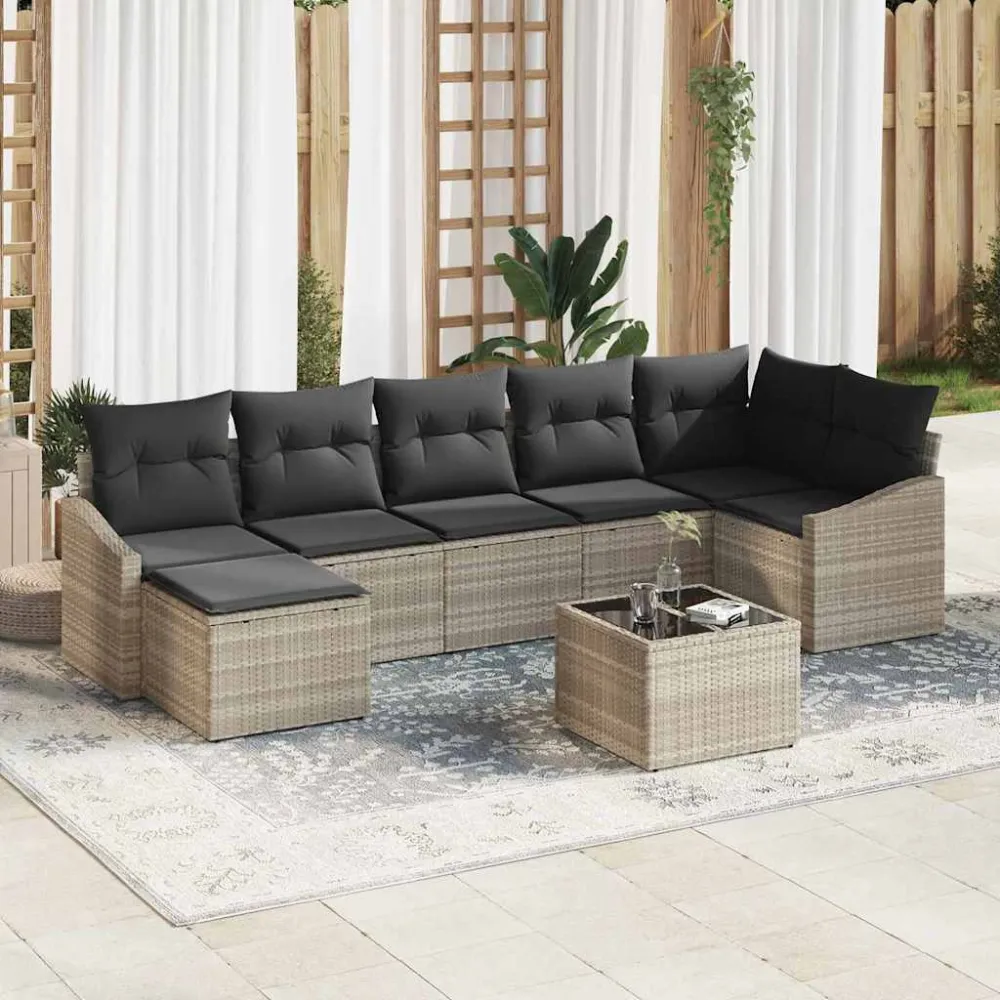 Tuin Sofa Set met kussen 8 pcs Lichtgrijs poly rattan vidaXL
