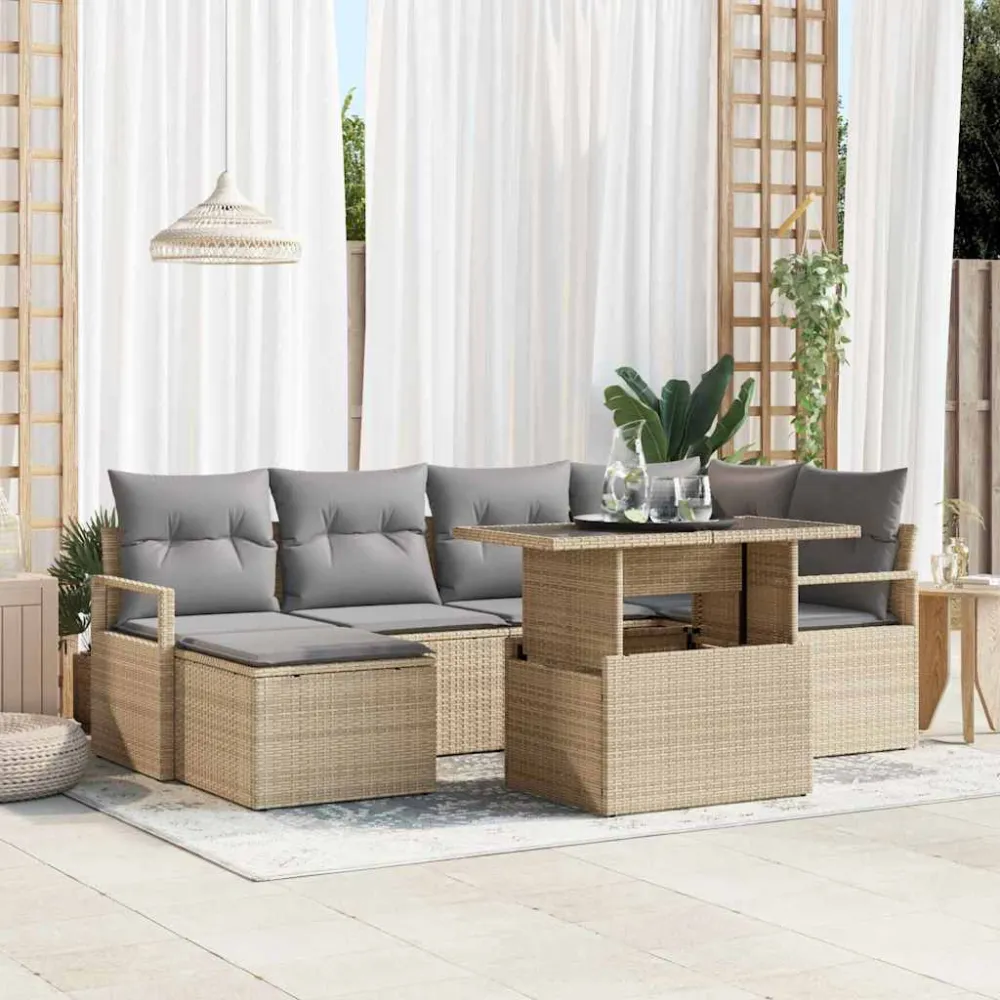 Tuin Sofa Set met kussen 7 pcs beige en lichtgrijs vidaXL