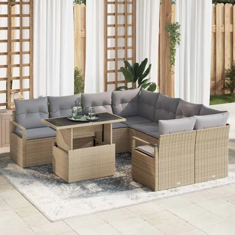 Tuin Sofa Set met kussen 9 pcs Beige en Licht Grijs poly rattan vidaXL