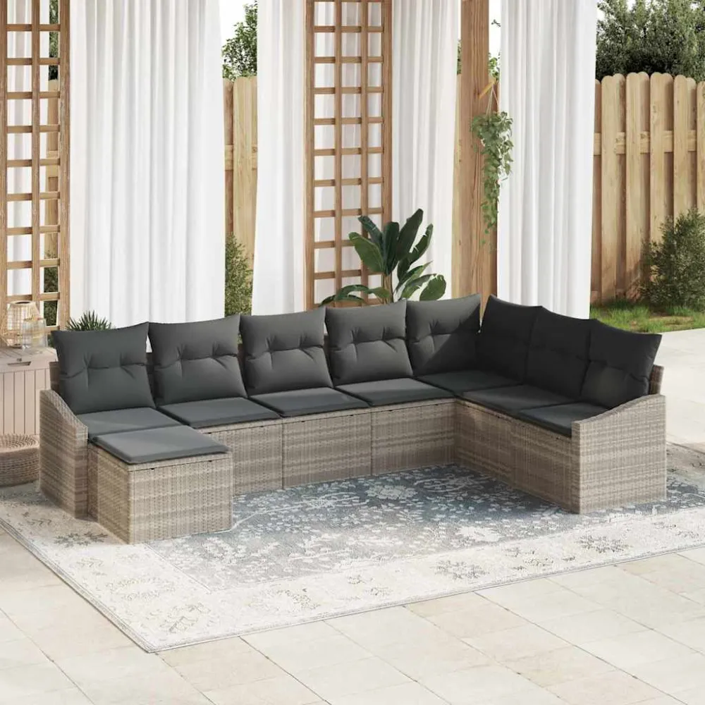 Tuin Sofa Set met kussen 8 pcs Lichtgrijs poly rattan vidaXL