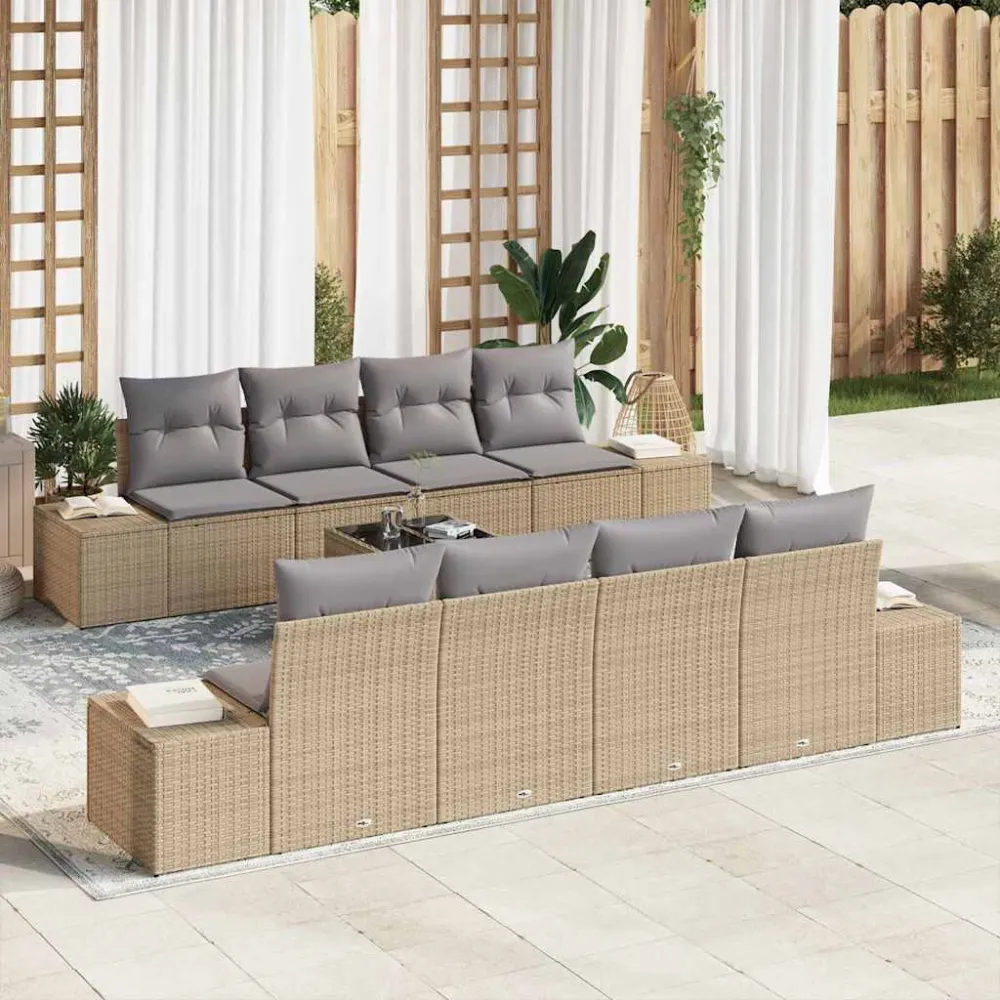 Tuin Sofa Set met kussen 8 pcs Beige en Grijs poly rattan vidaXL