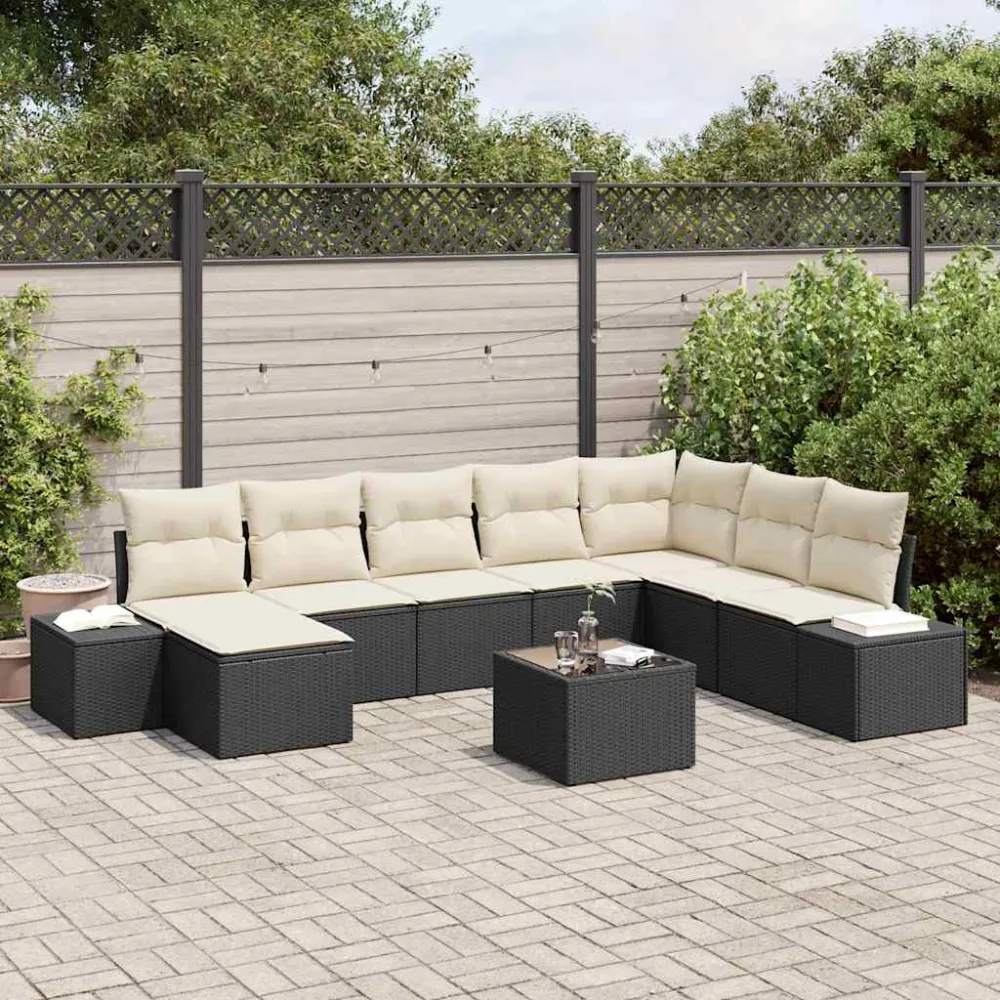 Tuin Sofa Set met kussen 8 pcs Zwart en Crème poly rattan vidaXL