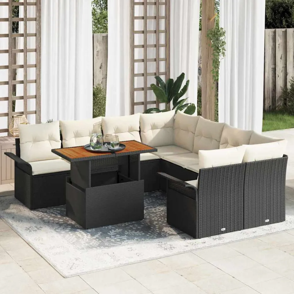 Tuin Sofa Set met kussen Zwart en crème vidaXL