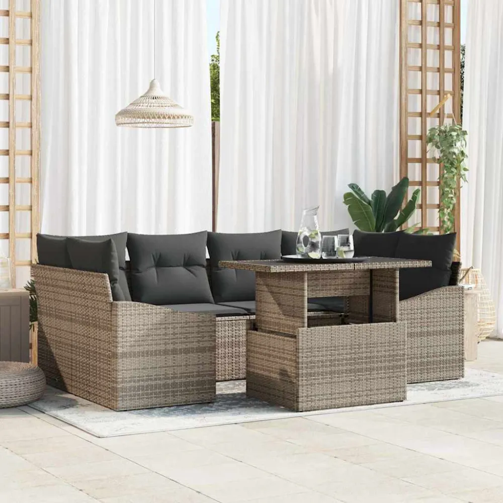 Tuin Sofa Set met opslag met kussen 7 pcs Grijs poly rattan vidaXL