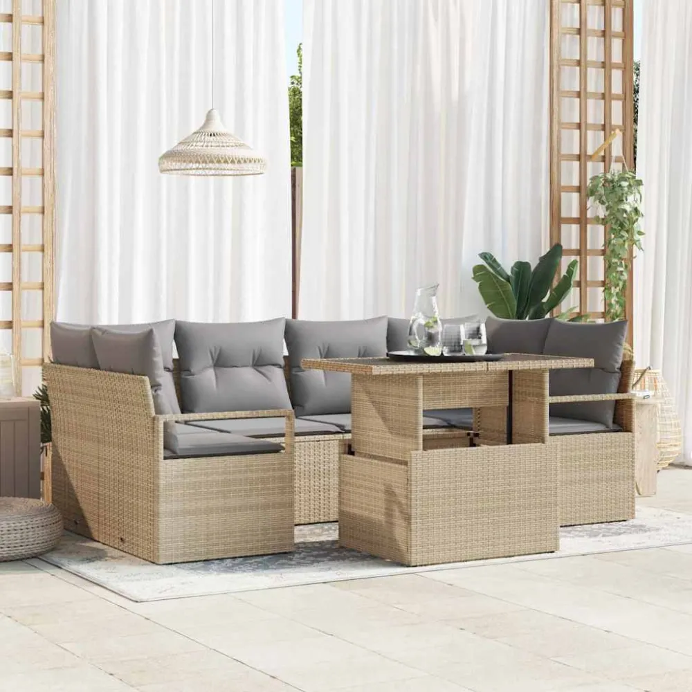 Tuin Sofa Set met opslag met kussen 7 pcs Beige poly rattan vidaXL