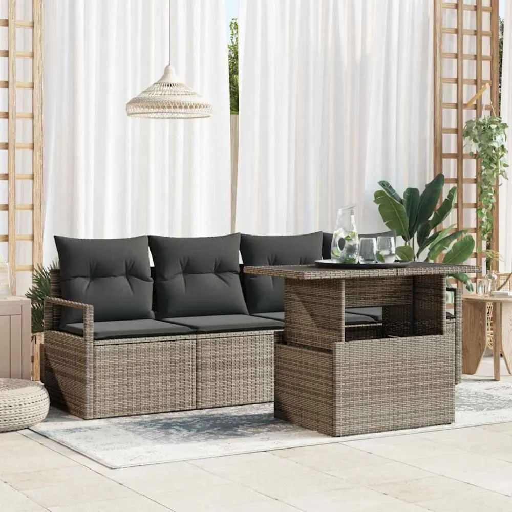Tuin Sofa Set met opslag met kussen 5 pcs Grijs poly rattan vidaXL