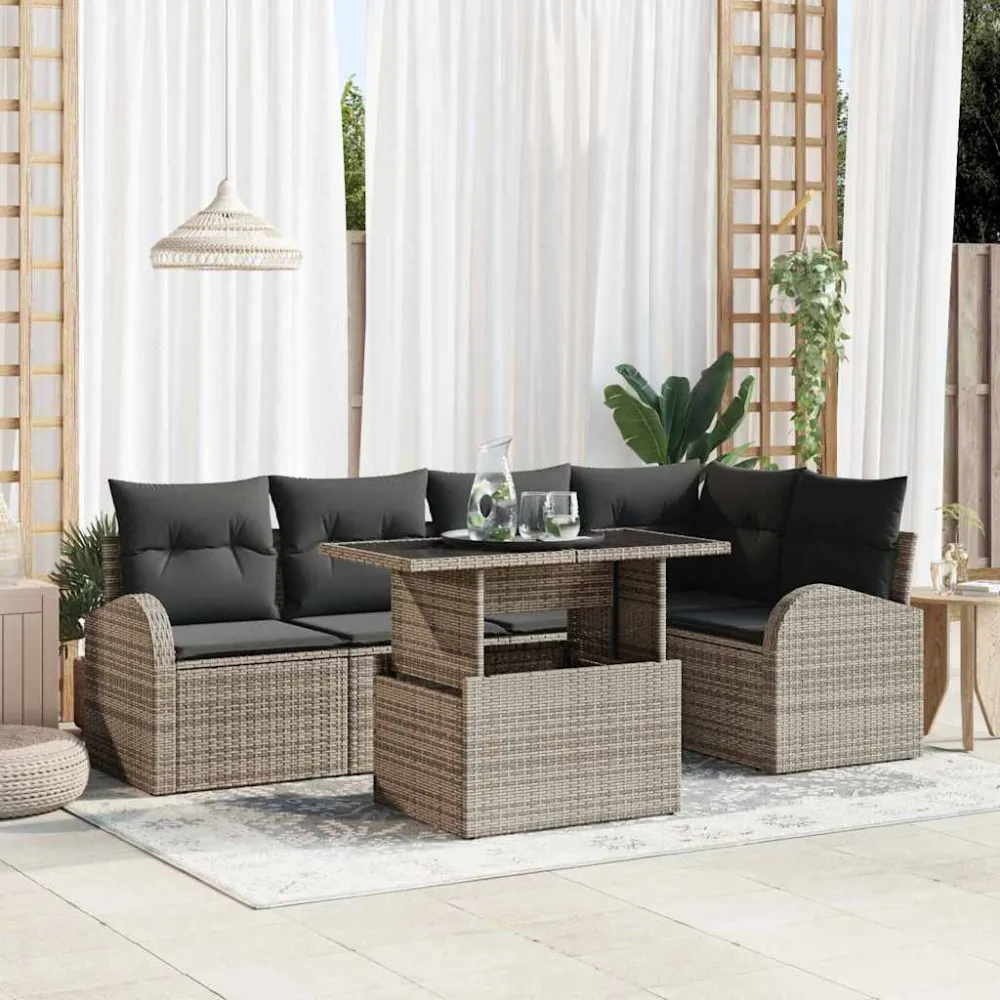 Tuin Sofa Set met opslag met kussen 6 pcs Grijs poly rattan vidaXL