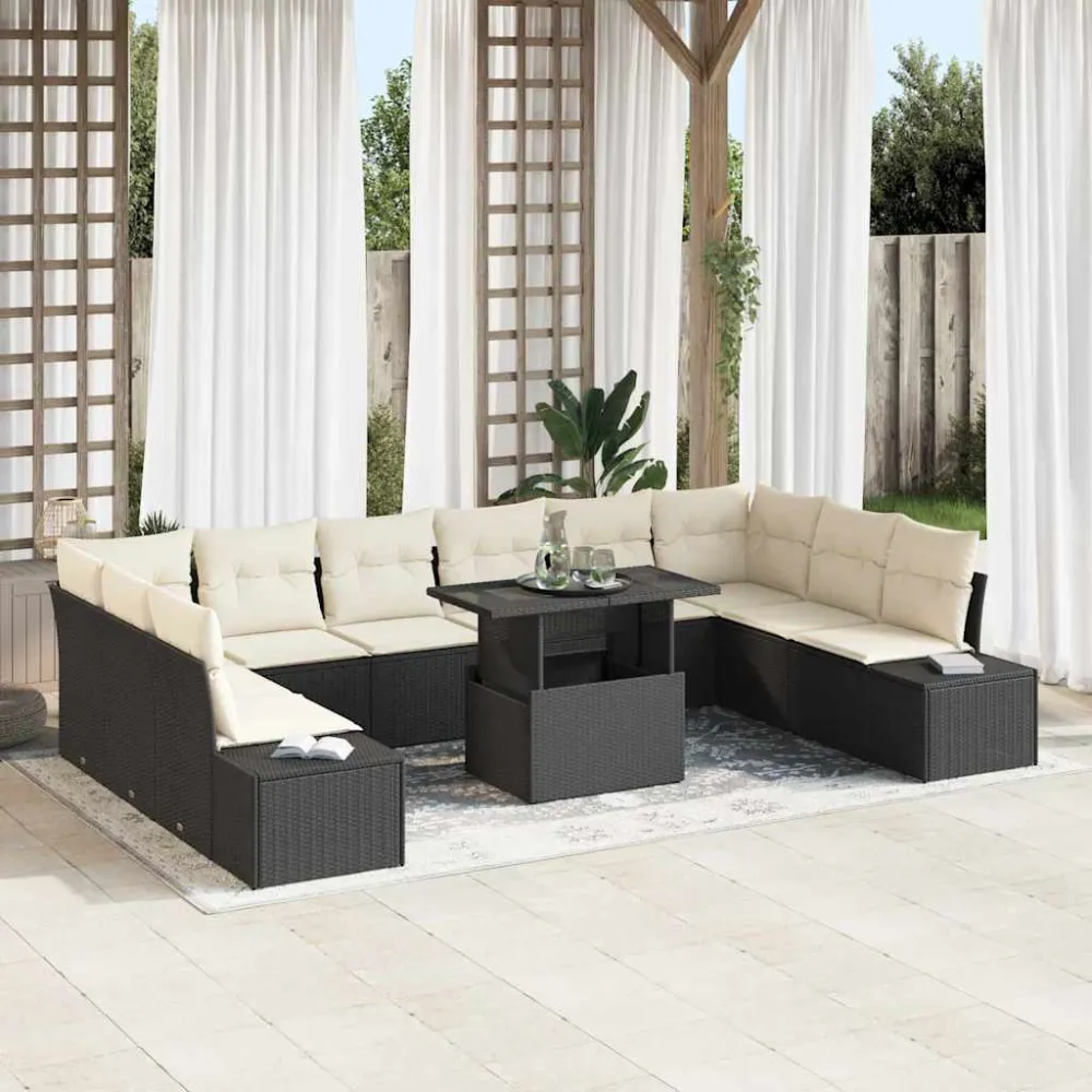 Tuin Sofa Set met opslag 11 pcs Zwart Poly riet vidaXL