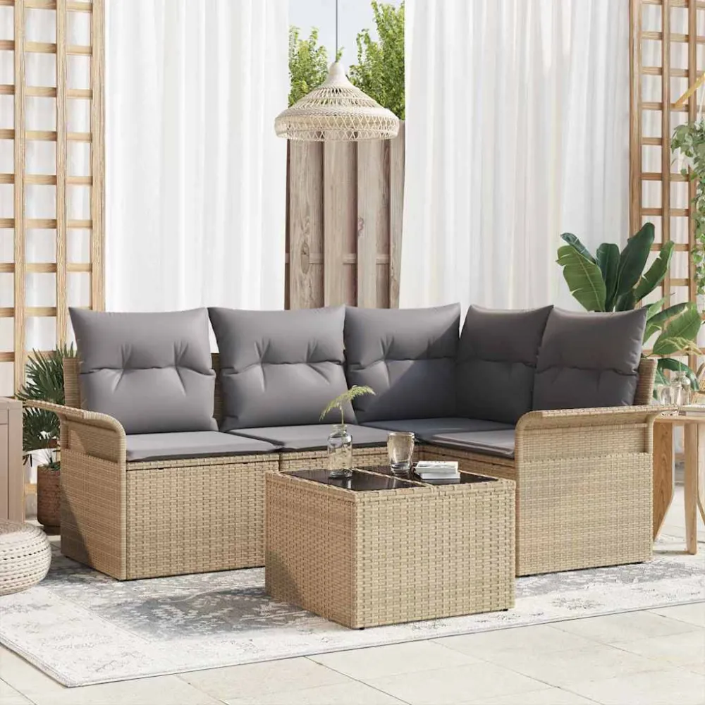 Tuin Sofa Set met opslag 5 pcs Beige poly rattan vidaXL
