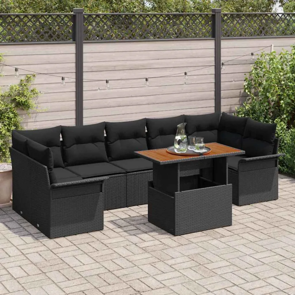 Tuin Sofa Set met opslag 8 pcs Zwart Poly riet vidaXL
