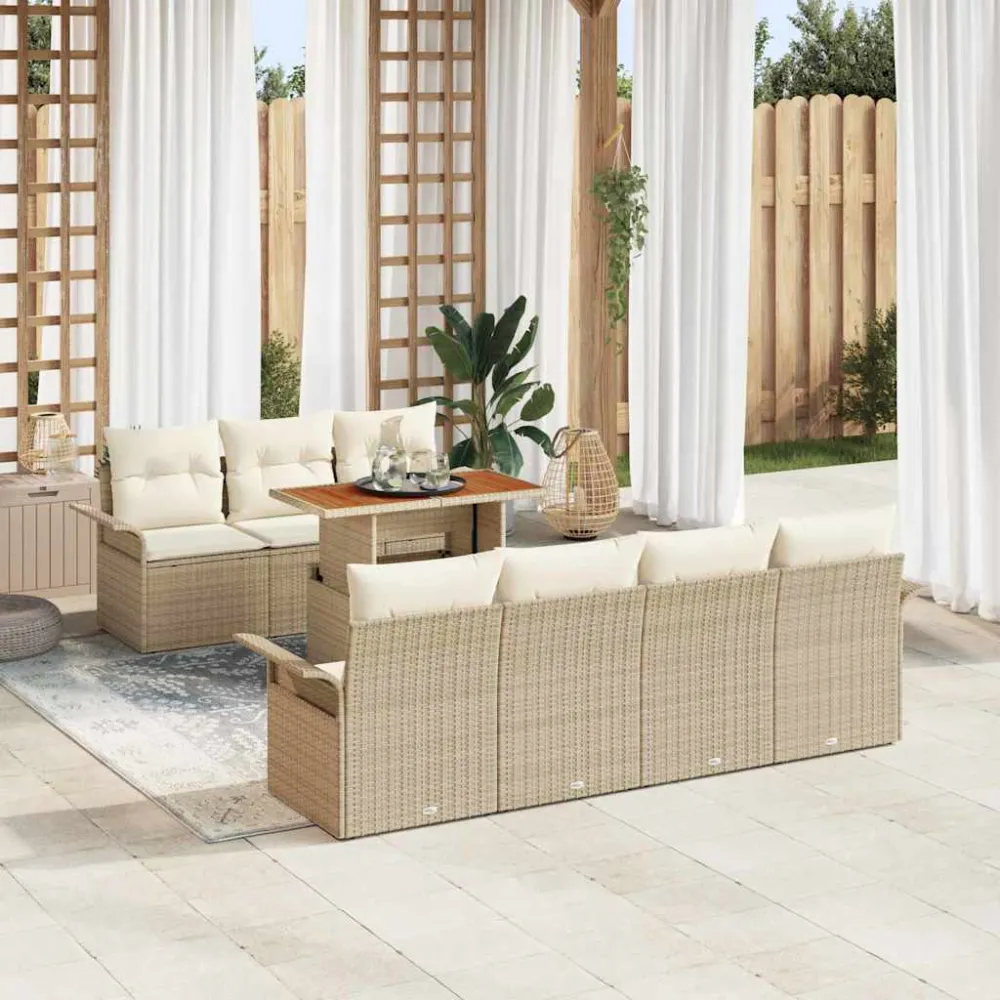 Tuin Sofa Set met opslag 8 pcs Beige Poly riet vidaXL