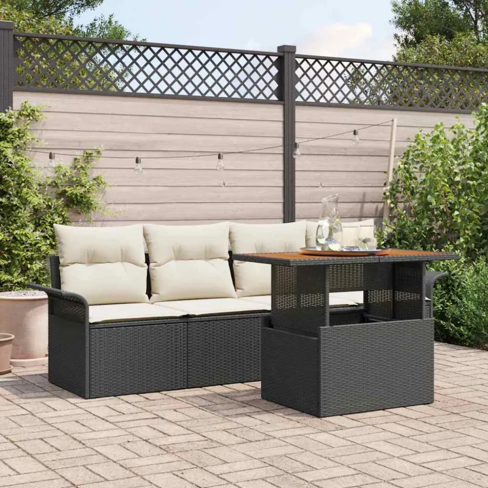 Tuin Sofa Set met opslag 5 pcs Zwart Poly riet vidaXL
