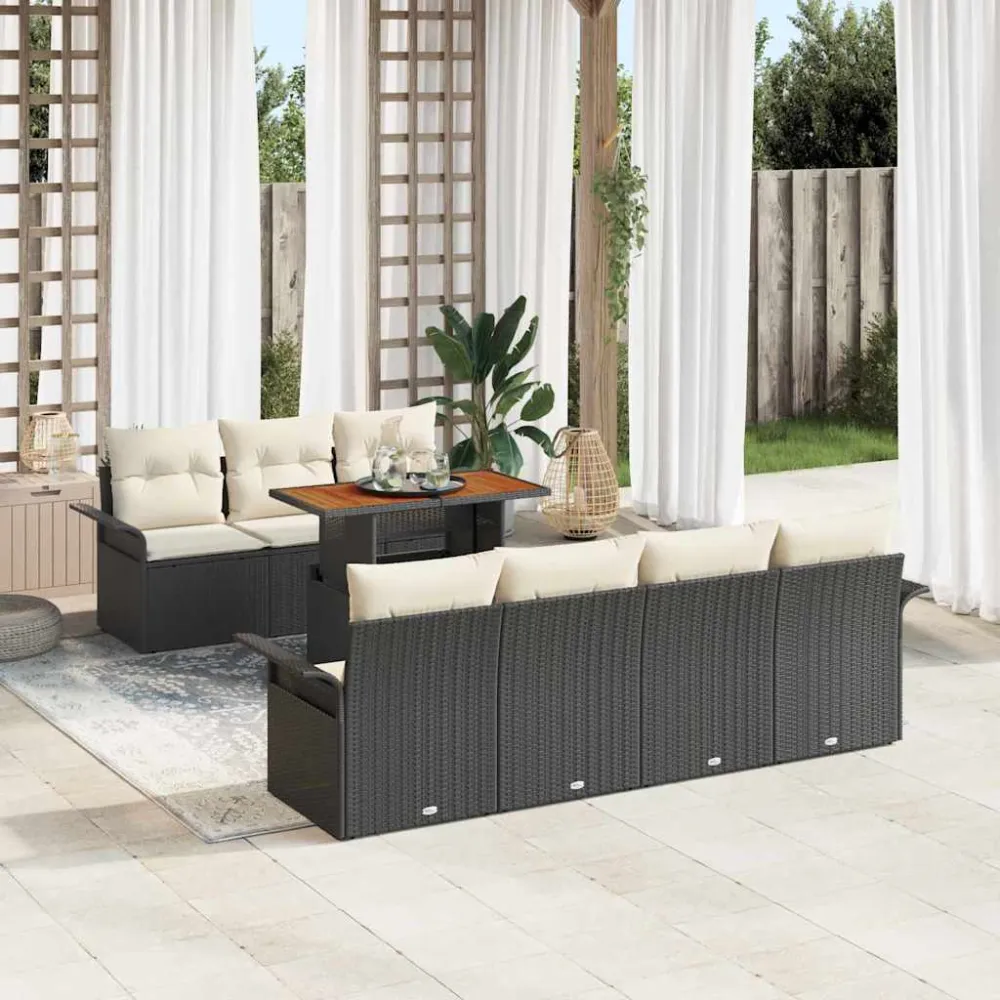 Tuin Sofa Set met opslag 8 pcs Zwart Poly riet vidaXL