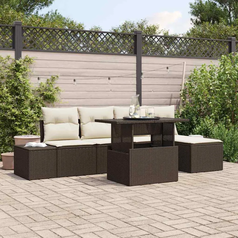 Tuin Sofa Set met opslag 6 pcs Bruin Poly riet vidaXL