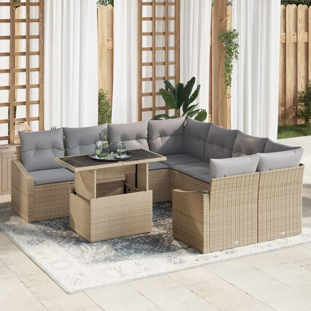Tuin Sofa Set met opslag 9 pcs Beige Poly riet vidaXL
